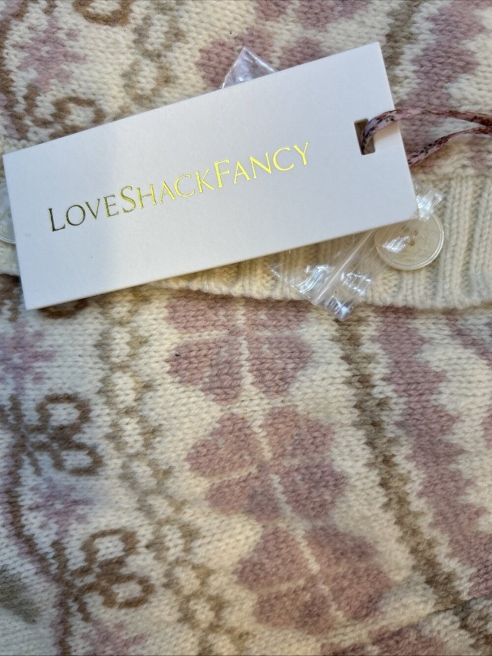 LoveShackFancy Girls Cream/Rose Cardigan Sweater 100% Wool Size M New w/Tags - Picture 3 of 11